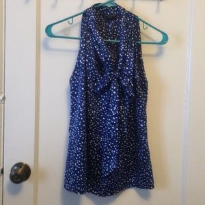 Banana Rep Blue Polka Dot Halter Blouse w Ribbon